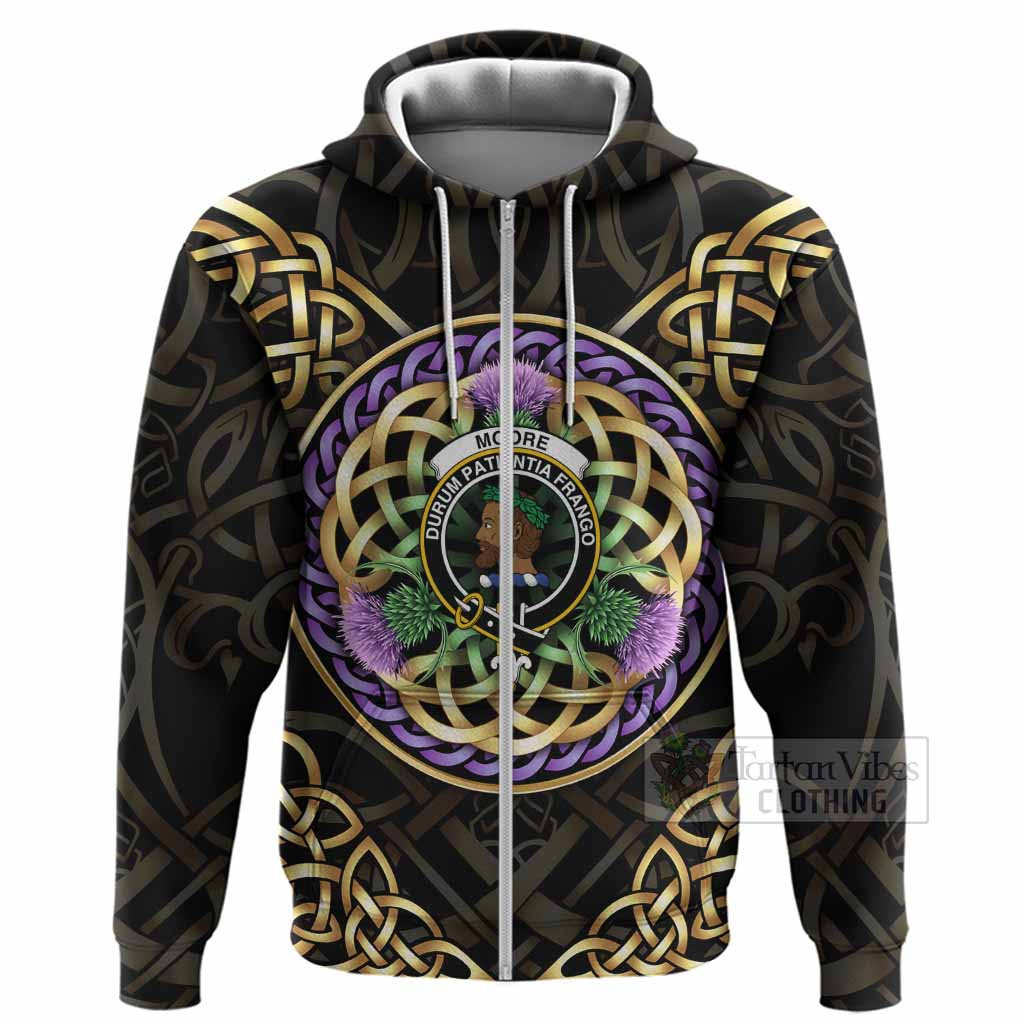 Moore Clan Crest Hoodie Celtic Scottish Thistle Zip Hoodie - Tartan Vibes Clothing