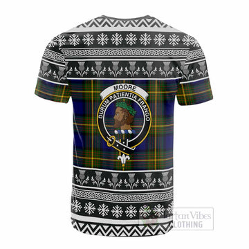 Moore Clan Tartan Christmas Cotton T-shirt with Family Crest