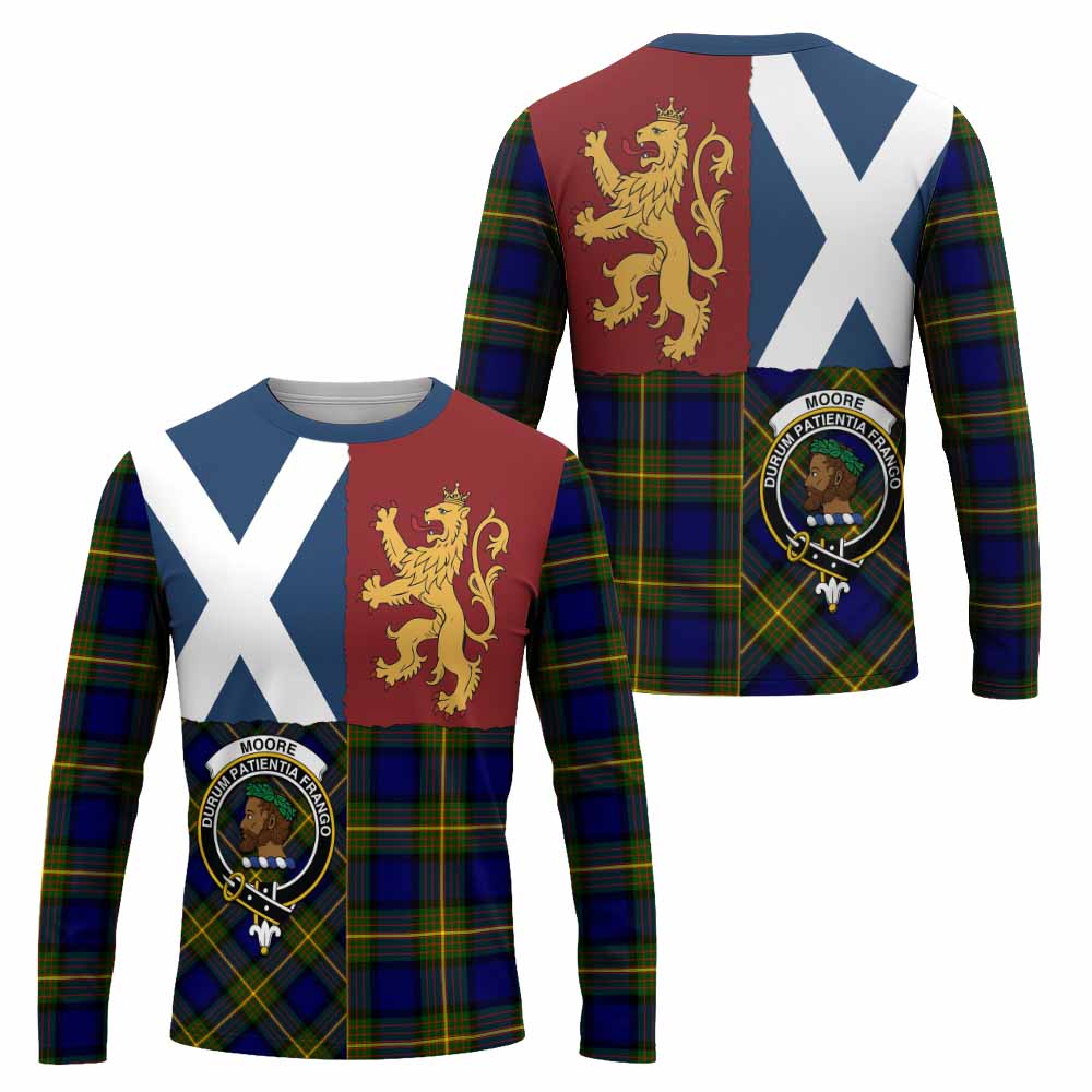 Moore Crest Tartan Long Sleeve T-Shirt with Lion Rampant Saltire Style