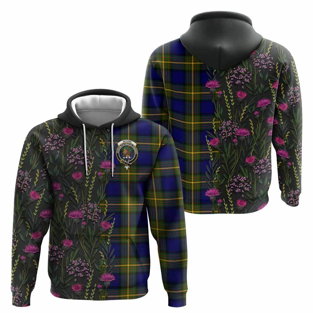Moore Family Crest Tartan Hoodie Scottish Thistle Flower Pattern Half Style - Tartan Vibes Clothing