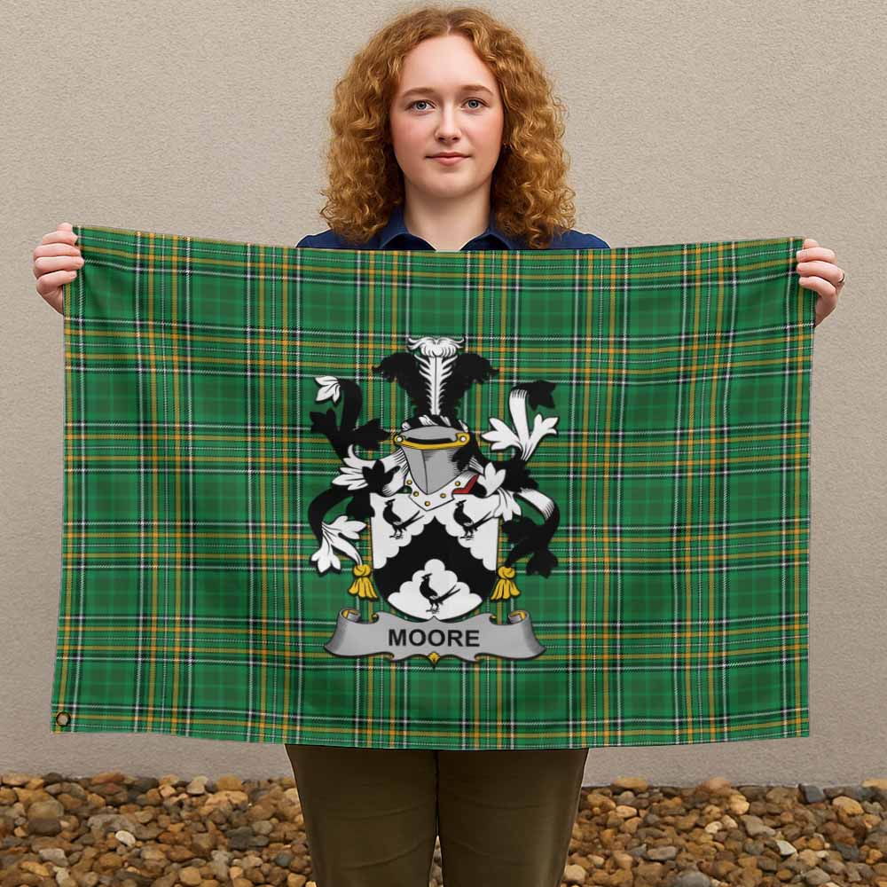 Tartan Vibes Clothing Moore Irish Clan Tartan House Flag with Coat of Arms