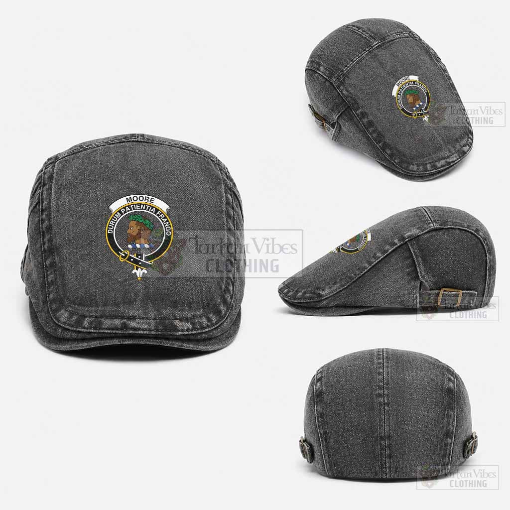 Moore Scottish Clan Crest Washed Flat Cap - Unisex Jeff Cap One Size (Adjustable) Black - Tartan Vibes Clothing