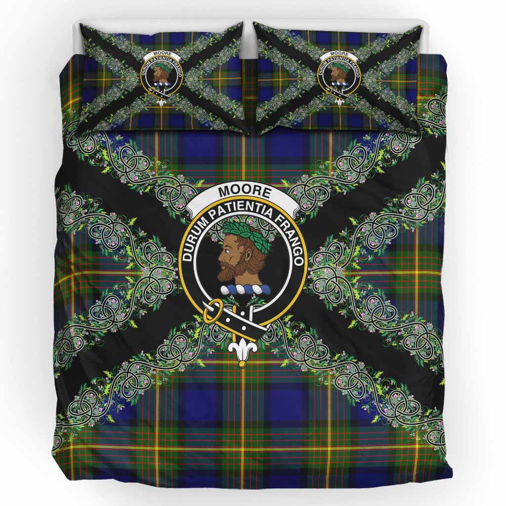 Moore Scottish Tartan Crest Bedding Set Thistle Celtic Knotwork Heritage Art UK Bedding Set UK King 91*87 inch - Tartan Vibes Clothing