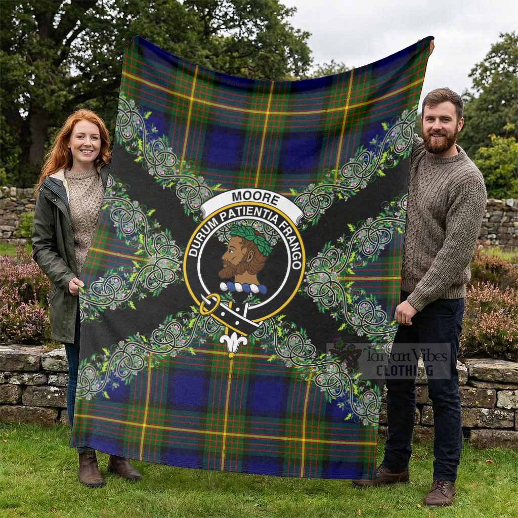 Moore Scottish Tartan Crest Blanket Thistle Celtic Knotwork Heritage Art