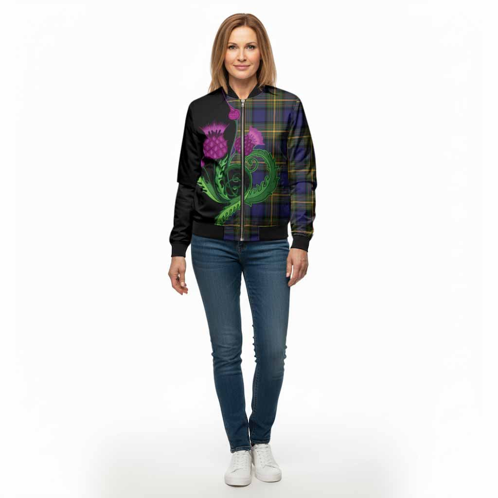 Moore Tartan Bomber Jacket Traditional Scottish Thistle - Tartan Vibes Clothing