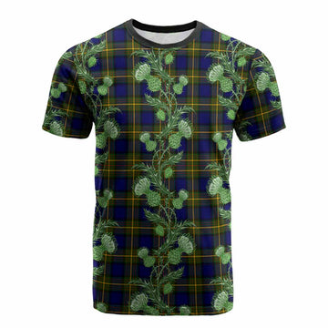Moore Tartan Cotton T-shirt Seamless Scottish Thistle Flowers