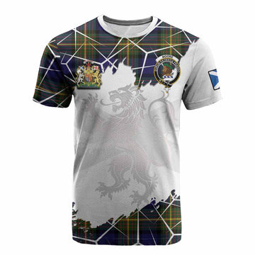 Moore Tartan Cotton T-shirt with Family Crest and Lion Rampant Grunge Style