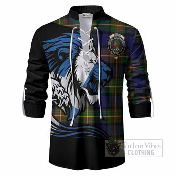 Moore Tartan Crest Ghillie Shirt Scottish Golden Lions Wave Flow