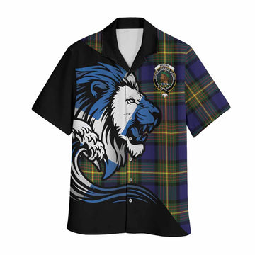 Moore Tartan Crest Hawaiian Shirt Scottish Golden Lions Wave Flow