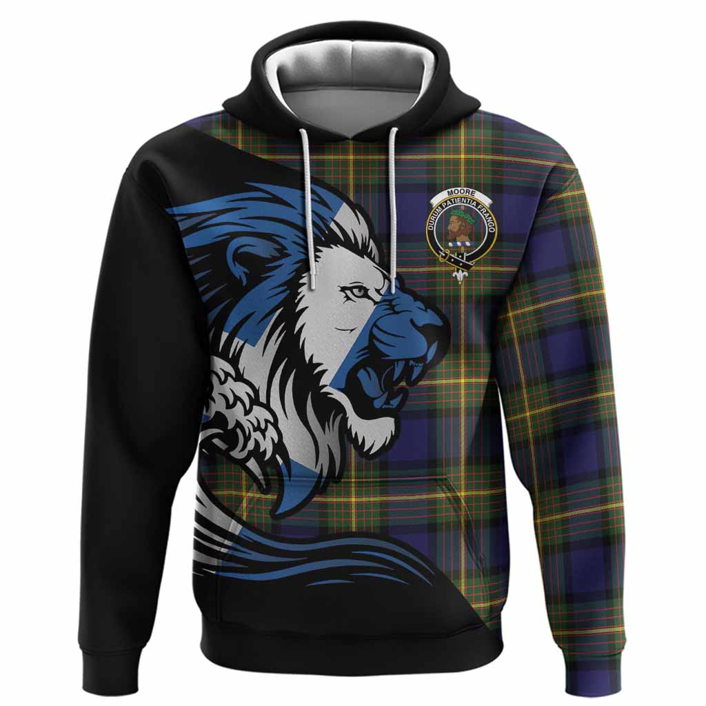 Moore Tartan Crest Hoodie Scottish Golden Lions Wave Flow