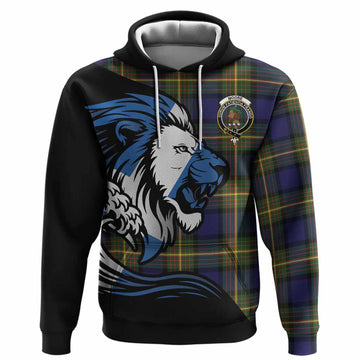 Moore Tartan Crest Hoodie Scottish Golden Lions Wave Flow