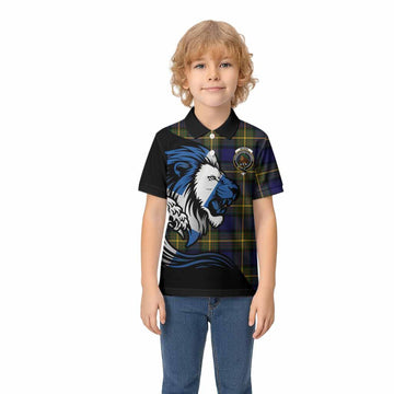 Moore Tartan Crest Kid Polo Shirt Scottish Golden Lions Wave Flow