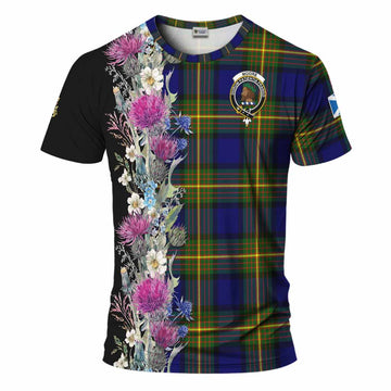 Moore Tartan Crest Thistle Floral T-Shirt Kid's Shirt - Tartan Vibes Clothing