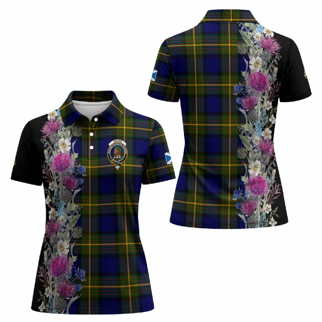 Moore Tartan Crest Thistle Floral Women Polo Shirt