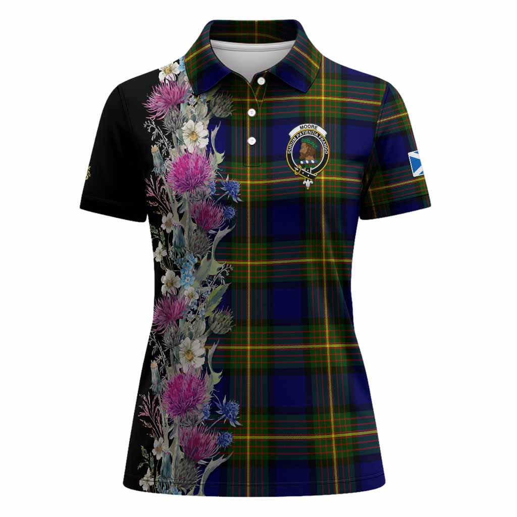 Moore Tartan Crest Thistle Floral Women Polo Shirt