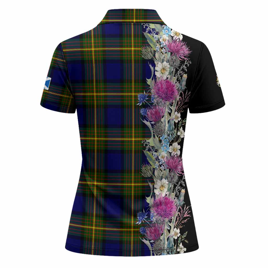 Moore Tartan Crest Thistle Floral Women Polo Shirt