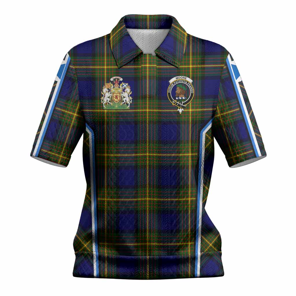 Moore Tartan Crest Women’s Polo Sweater Top Scotland Coat of Arm Flag Style