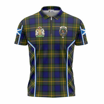 Moore Tartan Crest Zipper Polo Shirt Scotland Coat of Arm Flag Style - Tartan Vibes Clothing