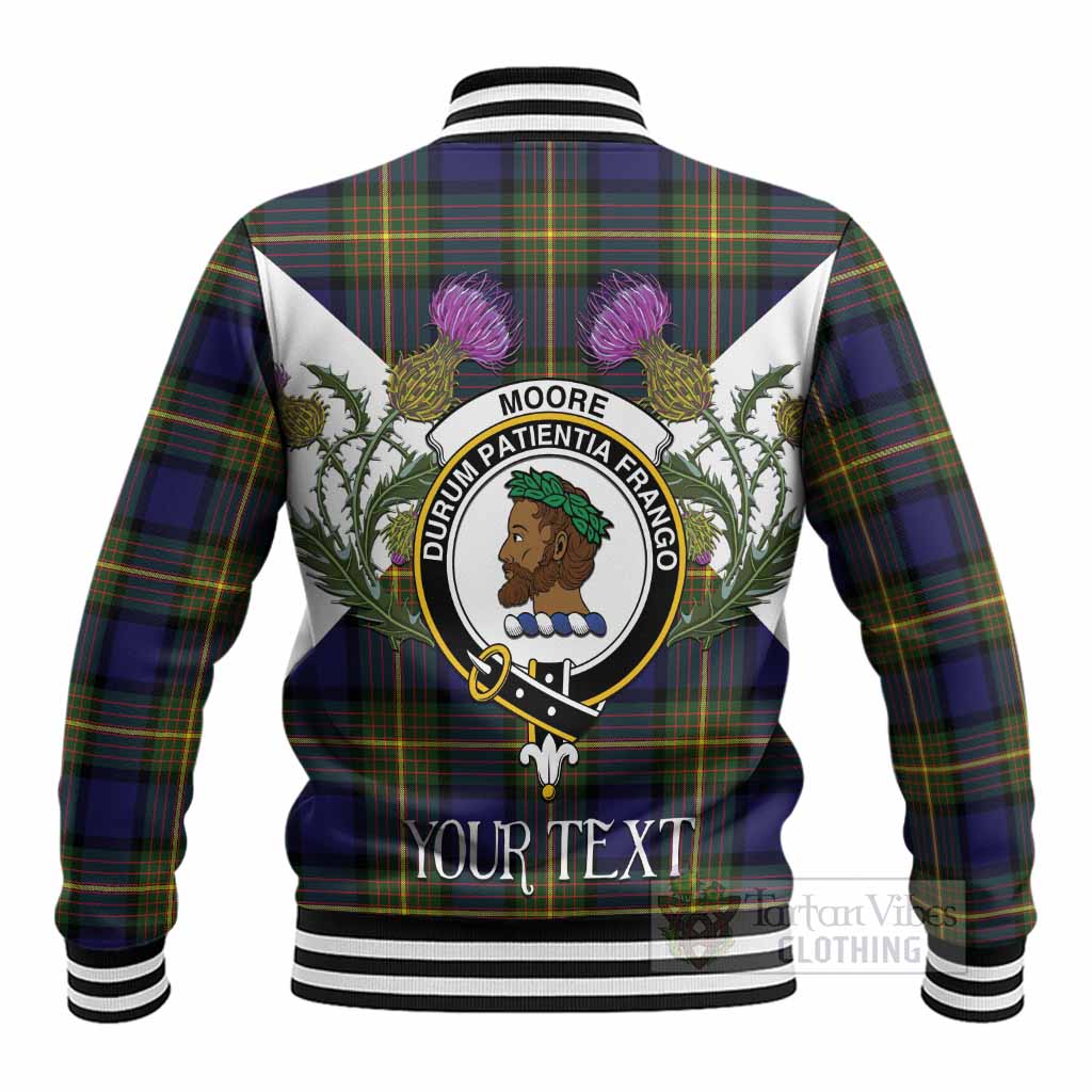 Moore Tartan Family Crest Baseball Jacket Scottish Burns Night Thistle Floral