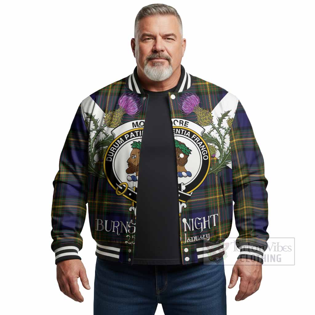 Moore Tartan Family Crest Baseball Jacket Scottish Burns Night Thistle Floral