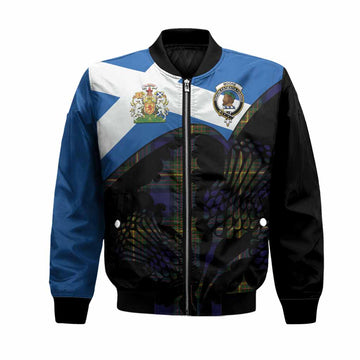Moore Tartan Family Crest Bomber Jacket Scotland Thistle Floral Flag Style