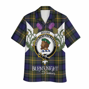 Moore Tartan Family Crest Hawaiian Shirt Scottish Burns Night Thistle Floral