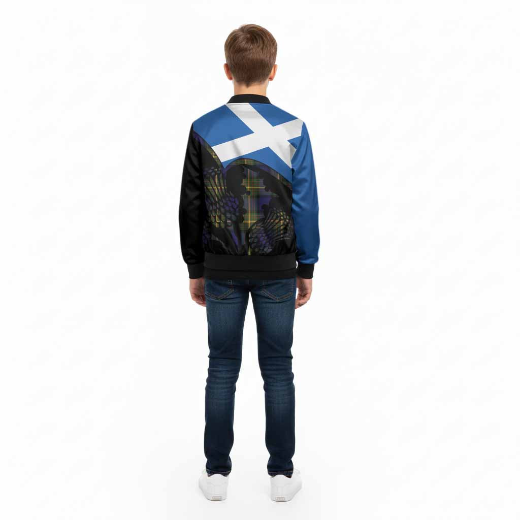 Moore Tartan Family Crest Kid Bomber Jacket Scotland Thistle Floral Flag Style