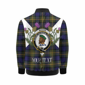 Moore Tartan Family Crest Kid Bomber Jacket Scottish Burns Night Thistle Floral