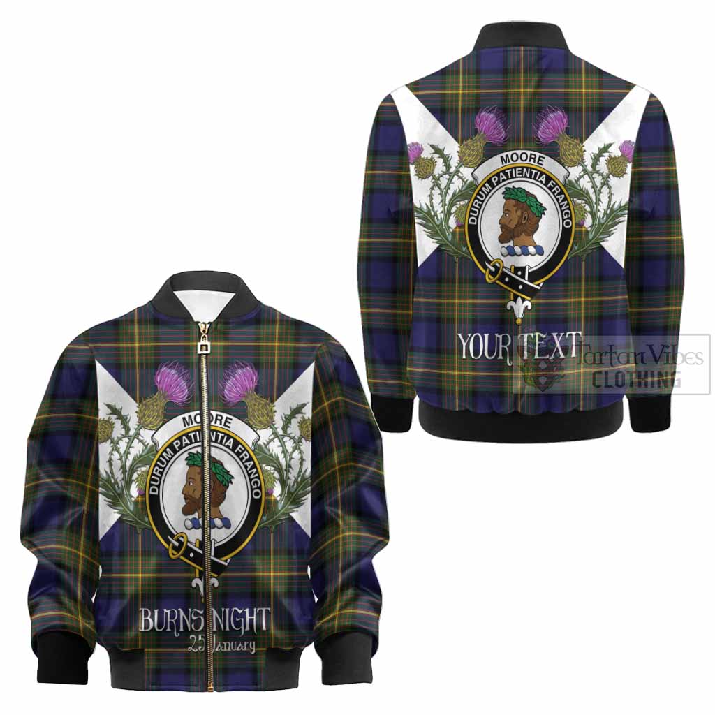 Moore Tartan Family Crest Kid Bomber Jacket Scottish Burns Night Thistle Floral