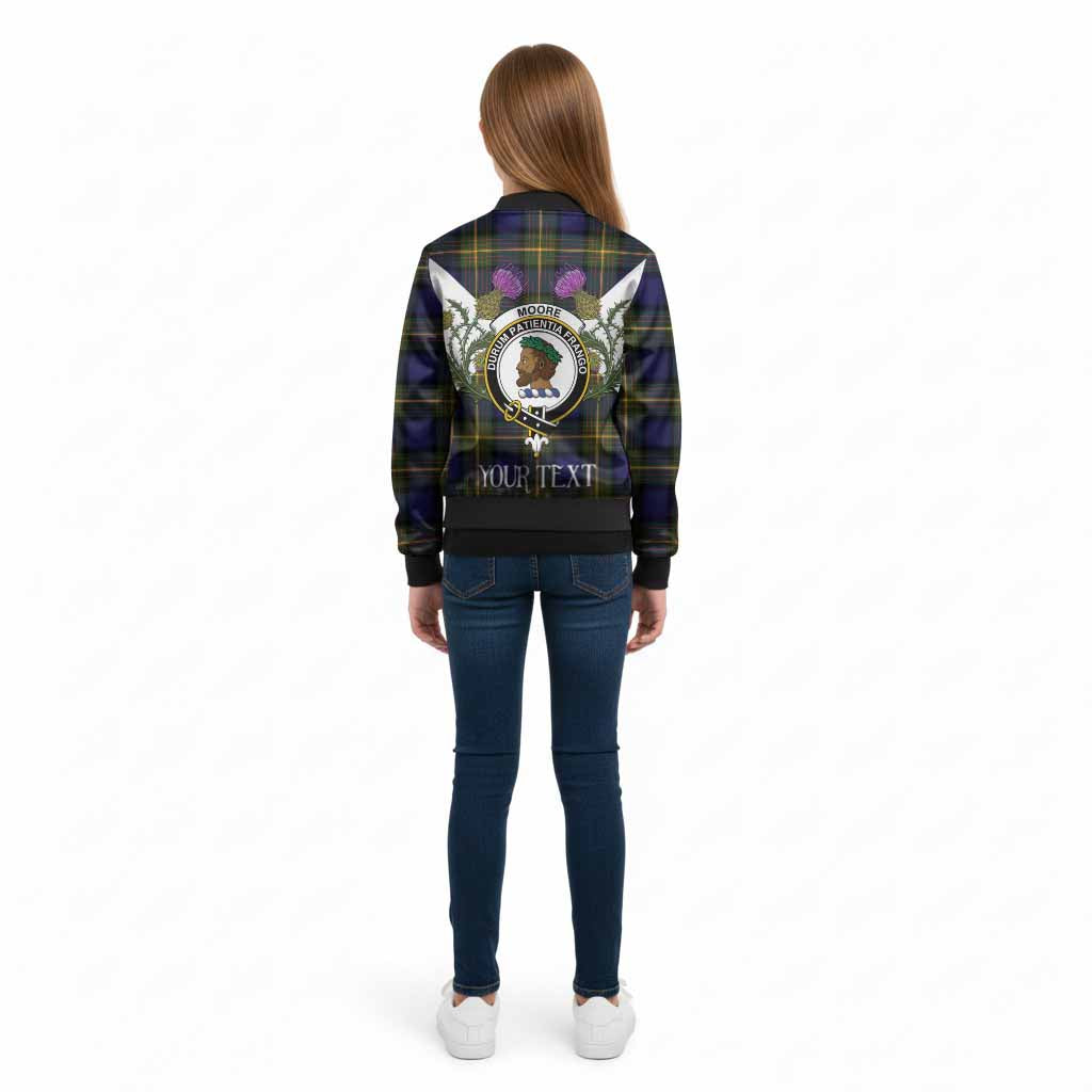 Moore Tartan Family Crest Kid Bomber Jacket Scottish Burns Night Thistle Floral