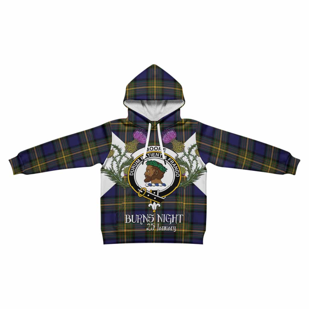 Moore Tartan Family Crest Kid Hoodie Scottish Burns Night Thistle Floral
