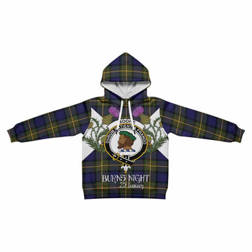 Moore Tartan Family Crest Kid Hoodie Scottish Burns Night Thistle Floral