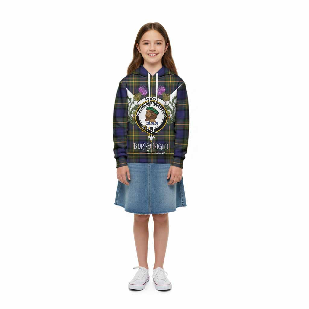 Moore Tartan Family Crest Kid Hoodie Scottish Burns Night Thistle Floral