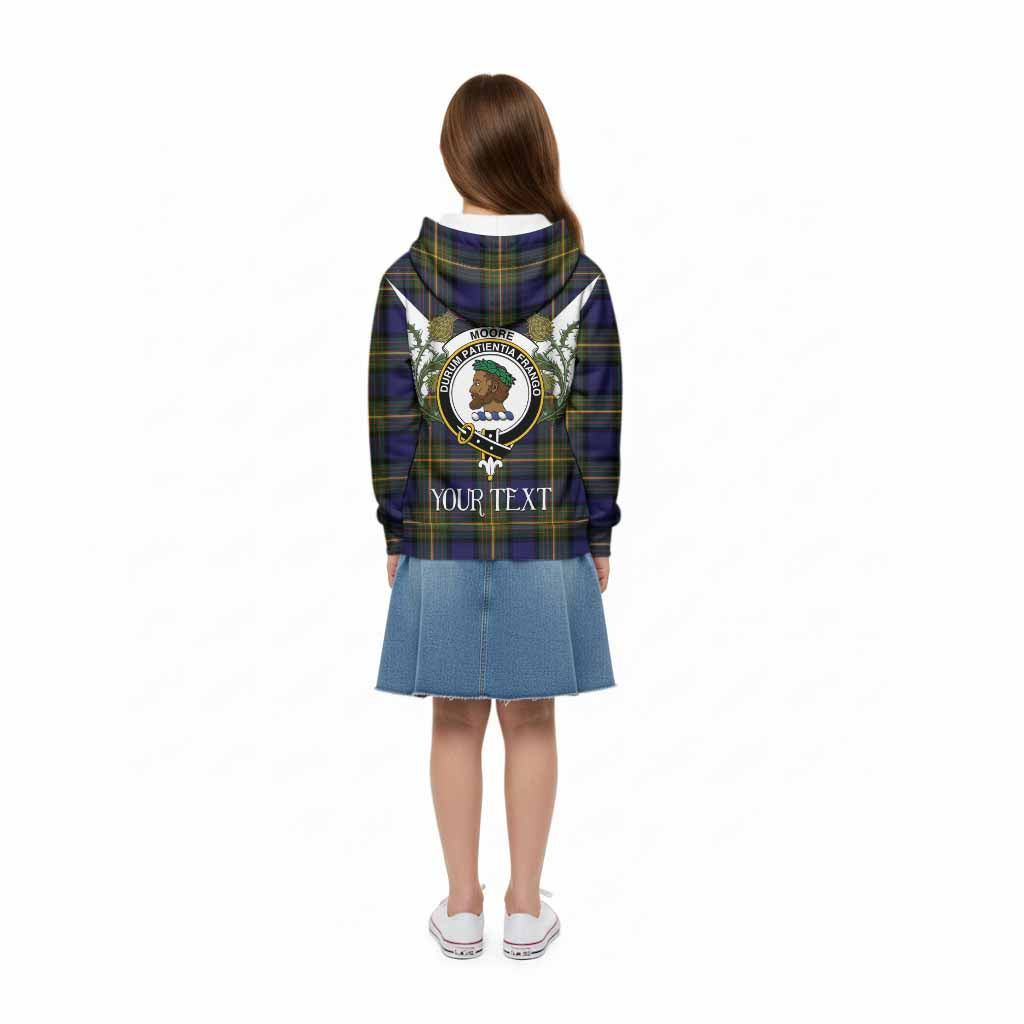 Moore Tartan Family Crest Kid Hoodie Scottish Burns Night Thistle Floral