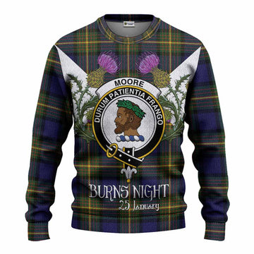 Moore Tartan Family Crest Knitted Sweater Scottish Burns Night Thistle Floral