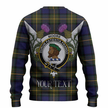 Moore Tartan Family Crest Knitted Sweater Scottish Burns Night Thistle Floral