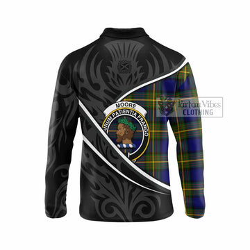 Moore Tartan Family Crest Long Sleeve Polo Shirt Celtic Scottish Thistle Floral - Tartan Vibes Clothing