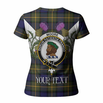 Moore Tartan Family Crest Women T shirt Scottish Burns Night Thistle Floral