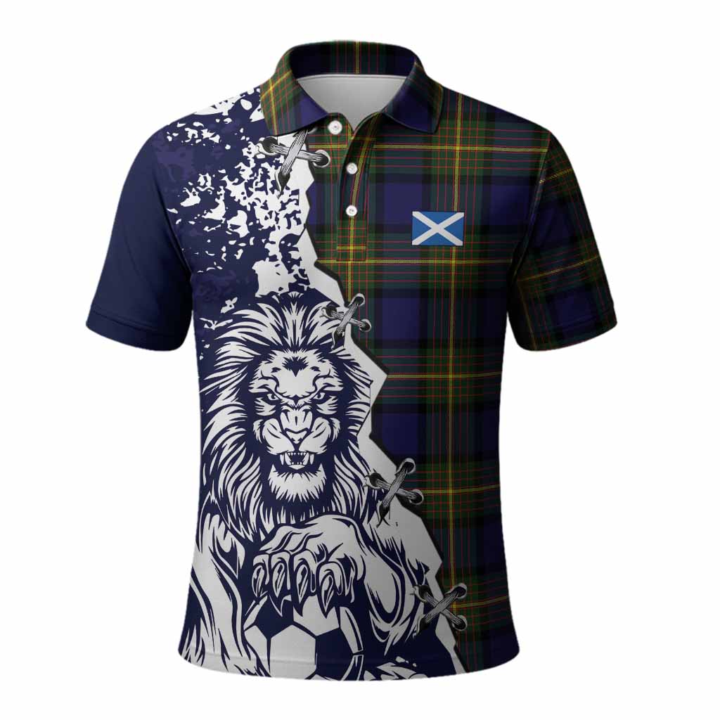 Moore Tartan Scottish Polo Shirt Angry Lion With Soccer Ball Style