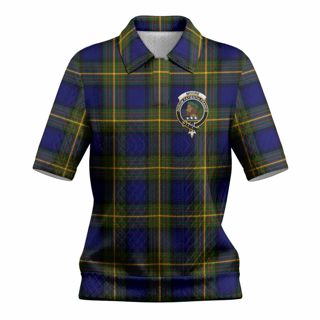 Moore Tartan Women’s Polo Sweater Top with Family Crest