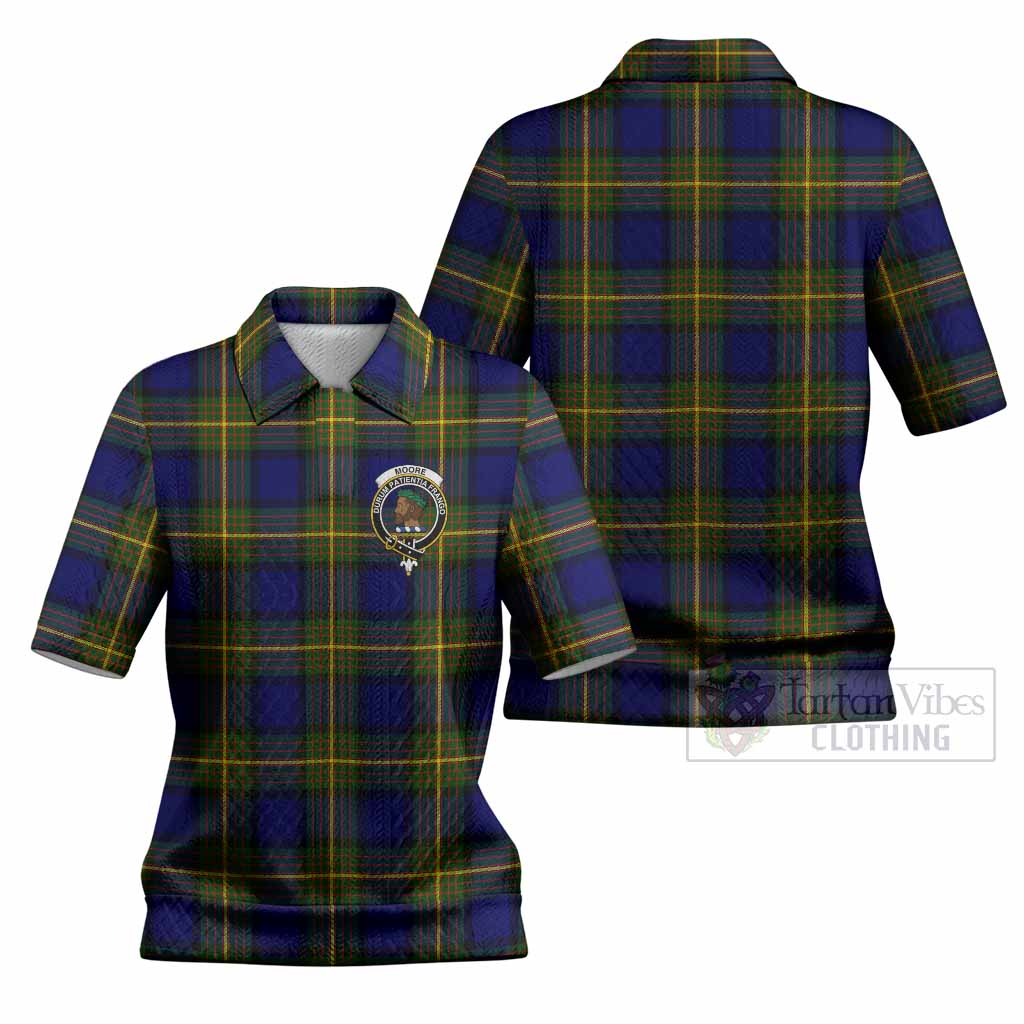 Moore Tartan Women’s Polo Sweater Top with Family Crest