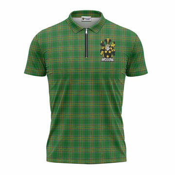 Moran Irish Clan Tartan Zipper Polo Shirt with Coat of Arms