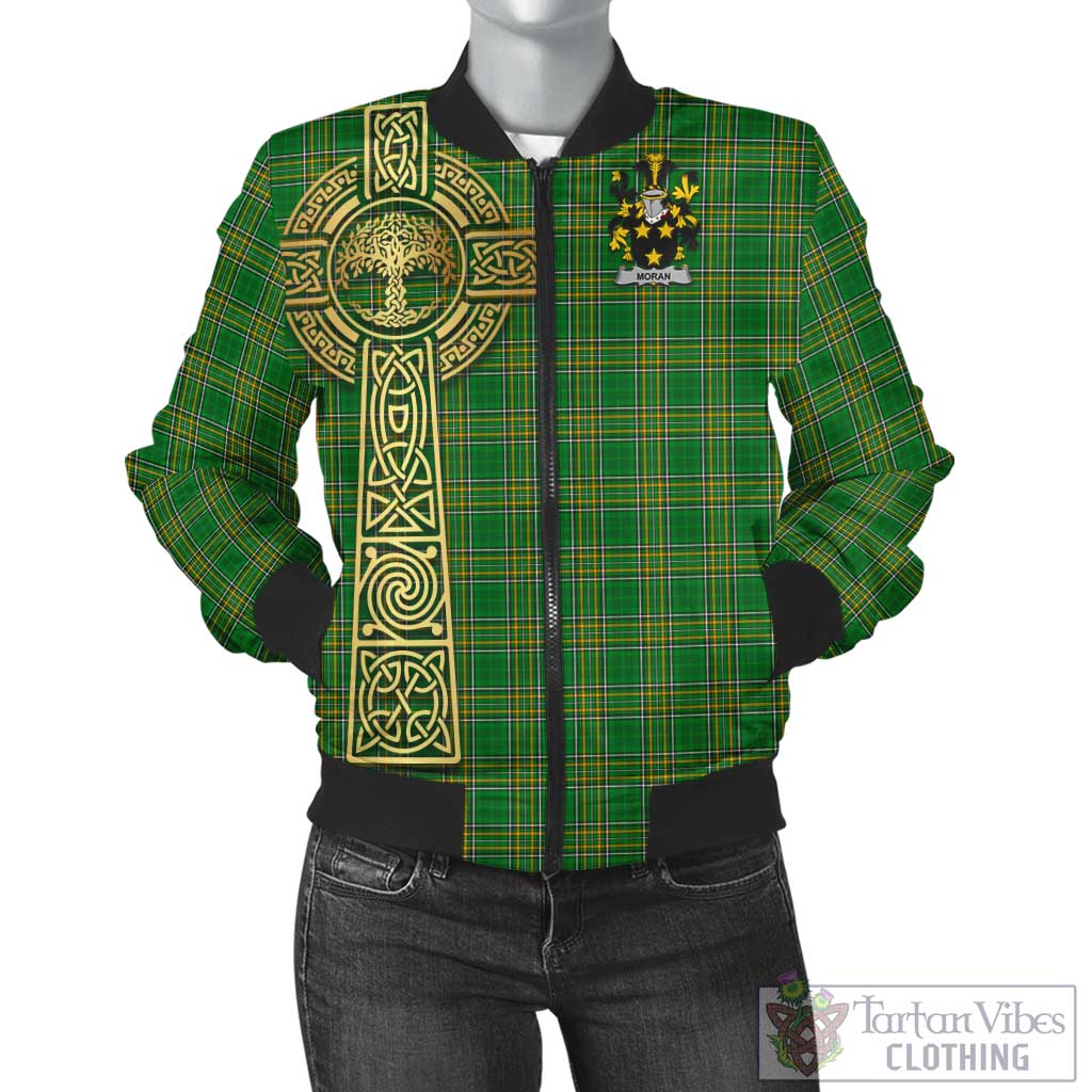 Tartan Vibes Clothing Moran Irish Clan Tartan Bomber Jacket with Coat of Arms Celtic Tree of Life Style