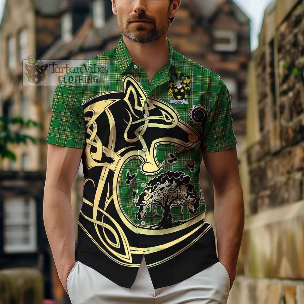 Moran Irish Tartan Hawaiian Shirt with Coat of Arms Celtic Wolf Style - Tartan Vibes Clothing