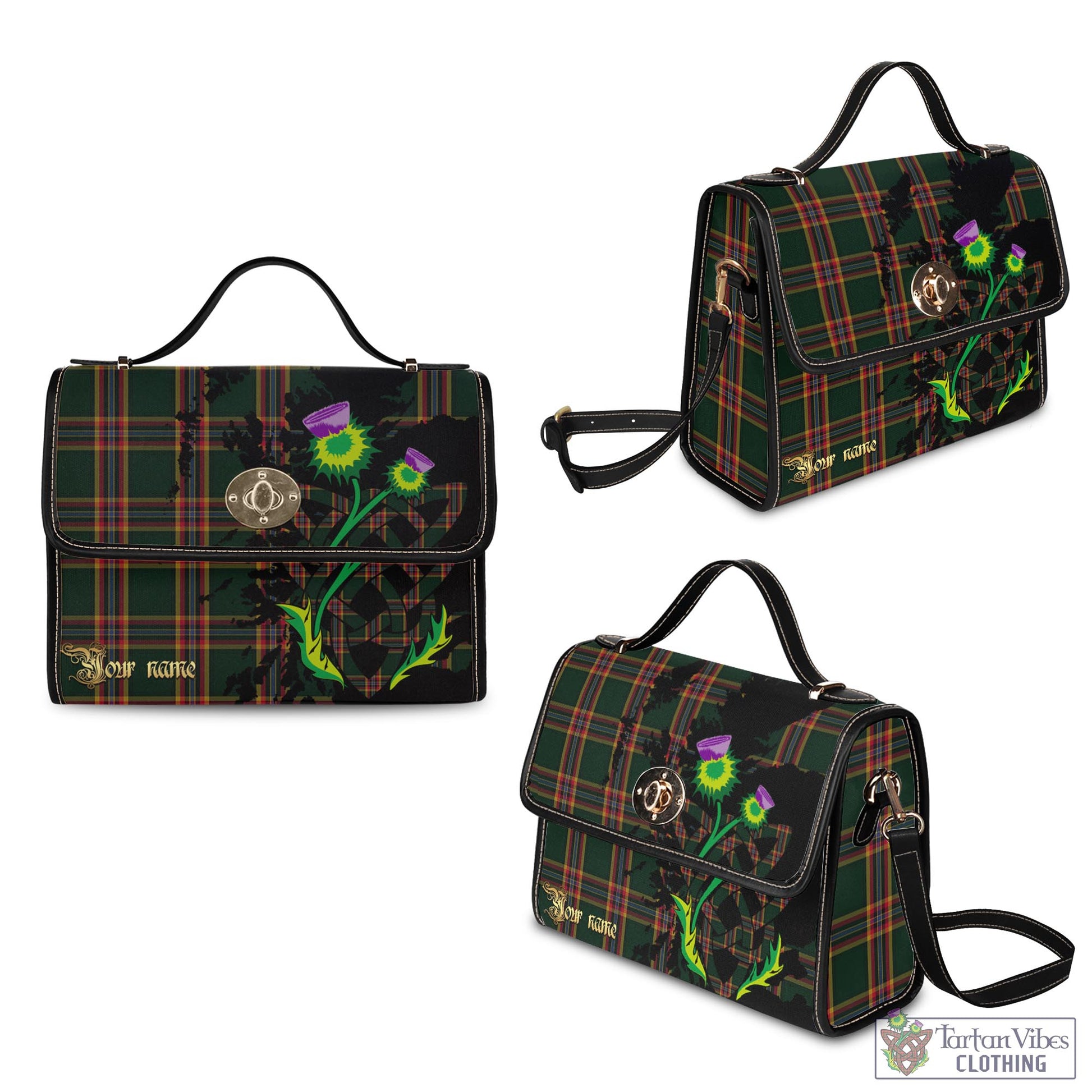 Tartan Vibes Clothing Moran Family Ubique Tartan Waterproof Canvas Bag with Scotland Map and Thistle Celtic Accents