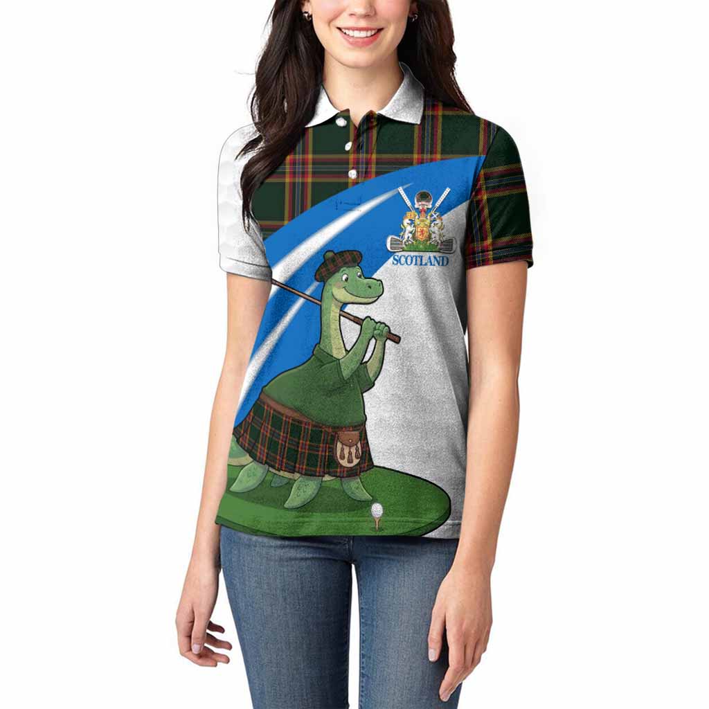 Moran Tartan Crest Golf Nessie Women Polo Shirt Loch Ness Monster Sporty Style