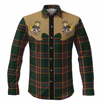 Moran Tartan Long Sleeve Button Shirts Rodeo Unicorn Retro Style