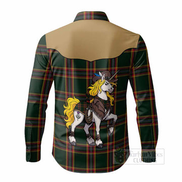 Moran Tartan Long Sleeve Button Shirts Rodeo Unicorn Retro Style