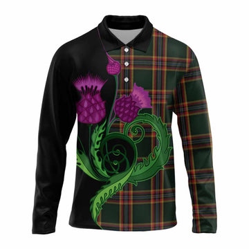 Moran Tartan Long Sleeve Polo Shirt Traditional Scottish Thistle