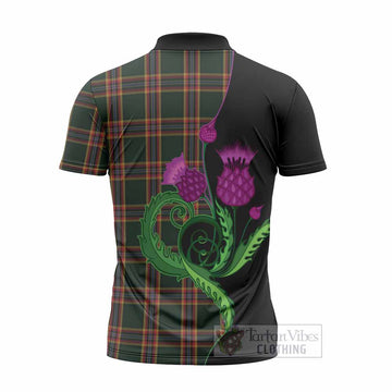 Moran Tartan Zipper Polo Shirt Traditional Scottish Thistle